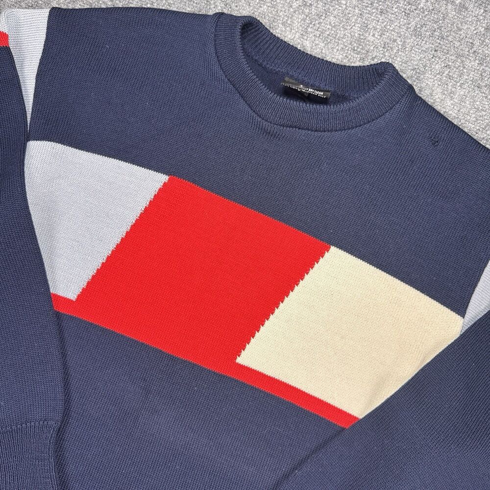 Vintage Lido Sports 100% Wool Sweater Red White Blue Colorblock USA Men's Large